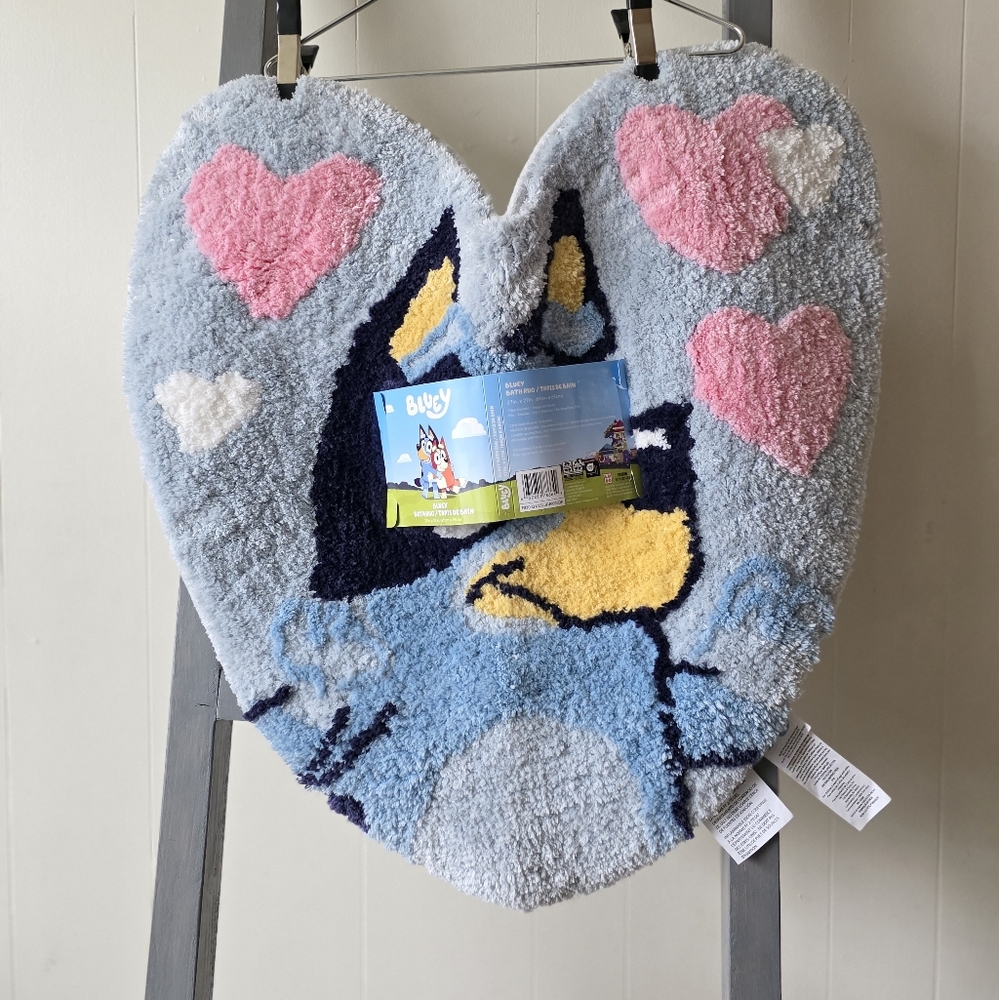 Bluey Heart-Shaped Rug with Pink and White Hearts